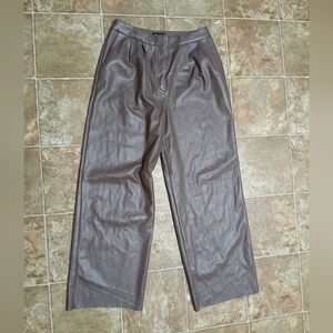 Express Wide Leg Faux Leather Lined Brown Straight Leg Pants Size 6L Like New
